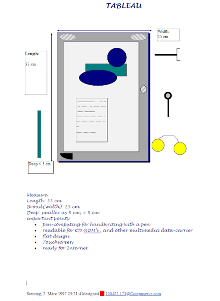 Mein Tablet Entwurf aus dem Jahr 1994 bis 1997. Copyright by Wolkem at Vivaldi.net, 2023